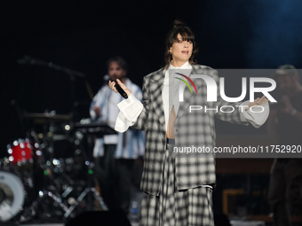 Israeli singer and songwriter Noga Erez performs on stage as part of the P!nk Summer Carnival Tour 2024 at Globe Life Field in Arlington, Te...