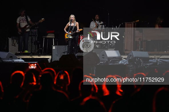 American singer Sheryl Crow performs on stage as part of the P!nk Summer Carnival Tour 2024 at Globe Life Field in Arlington, Texas, United...