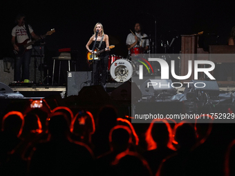 American singer Sheryl Crow performs on stage as part of the P!nk Summer Carnival Tour 2024 at Globe Life Field in Arlington, Texas, United...