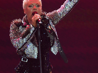 American singer Alecia Beth Moore, known as P!nk, performs on stage as part of the Pink Summer Carnival Tour 2024 at Globe Life Field in Arl...