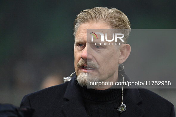 Peter Schmeichel is present during the UEFA Champions League 2024/25 League Phase MD4 match between F.C. Inter and Arsenal F.C. at San Siro...