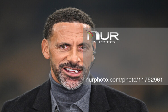 Rio Ferdinand attends the UEFA Champions League 2024/25 League Phase MD4 match between F.C. Inter and Arsenal F.C. at San Siro Stadium in Mi...