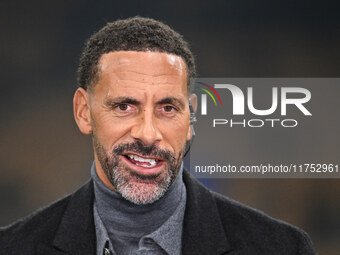 Rio Ferdinand attends the UEFA Champions League 2024/25 League Phase MD4 match between F.C. Inter and Arsenal F.C. at San Siro Stadium in Mi...