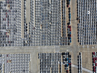 A large number of vehicles gather at the port to prepare for shipment and export overseas at the terminal of Orient Port Branch in Lianyunga...