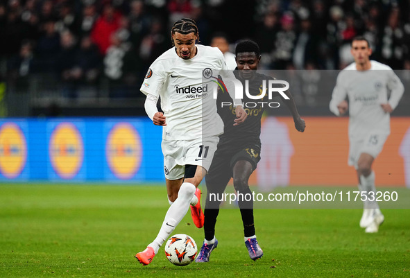 Hugo Ekitike of Eintracht Frankfurt  controls the ball during the Eurepa League Round 4 match between Eintracht Frankfurt v SK Slavia Prague...