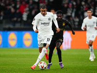 Hugo Ekitike of Eintracht Frankfurt  controls the ball during the Eurepa League Round 4 match between Eintracht Frankfurt v SK Slavia Prague...