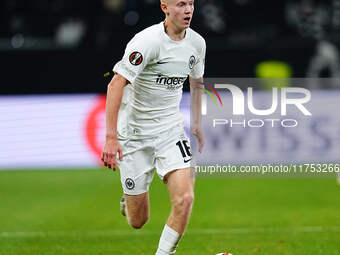 Hugo Larsson of Eintracht Frankfurt  controls the ball during the Eurepa League Round 4 match between Eintracht Frankfurt v SK Slavia Prague...