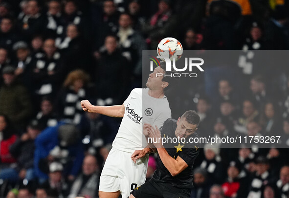 Igor Matanovic of Eintracht Frankfurt  heads during the Eurepa League Round 4 match between Eintracht Frankfurt v SK Slavia Prague at the De...