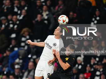 Igor Matanovic of Eintracht Frankfurt  heads during the Eurepa League Round 4 match between Eintracht Frankfurt v SK Slavia Prague at the De...