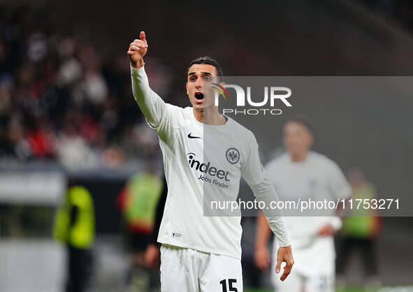 Ellyes Skhiri of Eintracht Frankfurt  looks on during the Eurepa League Round 4 match between Eintracht Frankfurt v SK Slavia Prague at the...