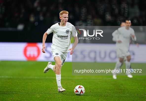 Hugo Larsson of Eintracht Frankfurt  controls the ball during the Eurepa League Round 4 match between Eintracht Frankfurt v SK Slavia Prague...