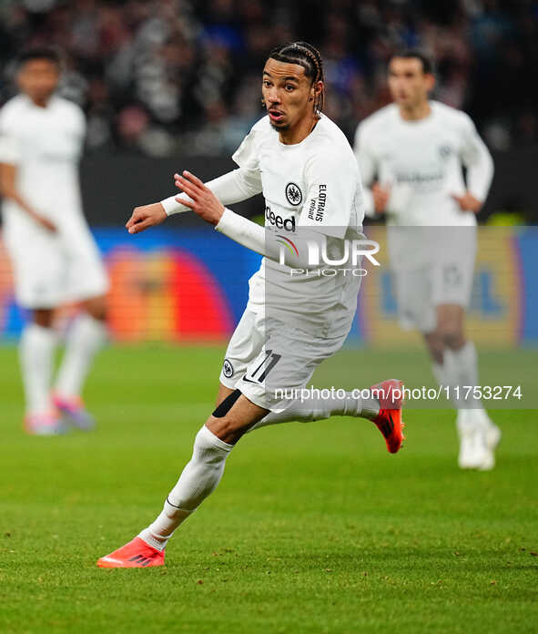 Hugo Ekitike of Eintracht Frankfurt  looks on during the Eurepa League Round 4 match between Eintracht Frankfurt v SK Slavia Prague at the D...