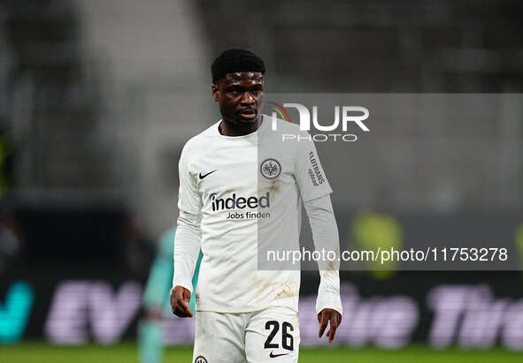 Junior Dina Ebimbe of Eintracht Frankfurt  looks on during the Eurepa League Round 4 match between Eintracht Frankfurt v SK Slavia Prague at...