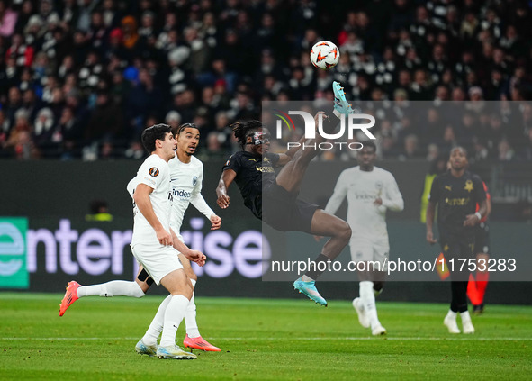 Igoh Ogbu of SK Slavia Prague  controls the ball during the Eurepa League Round 4 match between Eintracht Frankfurt v SK Slavia Prague at th...