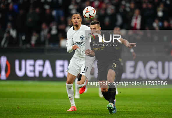 Tomas Holes of SK Slavia Prague  controls the ball during the Eurepa League Round 4 match between Eintracht Frankfurt v SK Slavia Prague at...