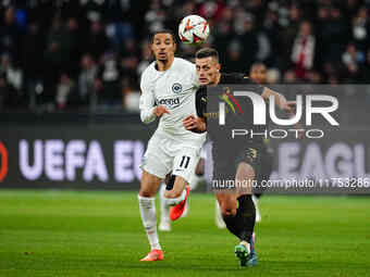 Tomas Holes of SK Slavia Prague  controls the ball during the Eurepa League Round 4 match between Eintracht Frankfurt v SK Slavia Prague at...