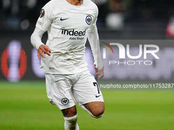 Omar Marmoush of Eintracht Frankfurt  controls the ball during the Eurepa League Round 4 match between Eintracht Frankfurt v SK Slavia Pragu...