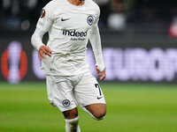 Omar Marmoush of Eintracht Frankfurt  controls the ball during the Eurepa League Round 4 match between Eintracht Frankfurt v SK Slavia Pragu...