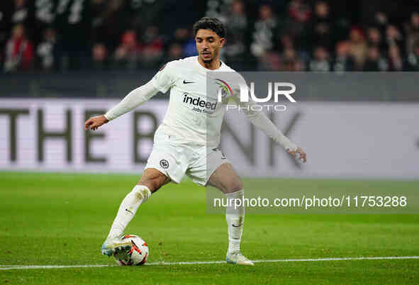 Omar Marmoush of Eintracht Frankfurt  controls the ball during the Eurepa League Round 4 match between Eintracht Frankfurt v SK Slavia Pragu...