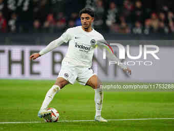 Omar Marmoush of Eintracht Frankfurt  controls the ball during the Eurepa League Round 4 match between Eintracht Frankfurt v SK Slavia Pragu...