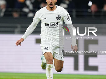 Omar Marmoush of Eintracht Frankfurt  controls the ball during the Eurepa League Round 4 match between Eintracht Frankfurt v SK Slavia Pragu...