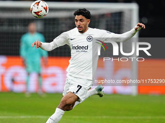 Omar Marmoush of Eintracht Frankfurt  controls the ball during the Eurepa League Round 4 match between Eintracht Frankfurt v SK Slavia Pragu...