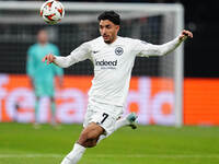 Omar Marmoush of Eintracht Frankfurt  controls the ball during the Eurepa League Round 4 match between Eintracht Frankfurt v SK Slavia Pragu...