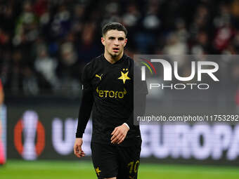 Christos Zafeiris of SK Slavia Prague  looks on during the Eurepa League Round 4 match between Eintracht Frankfurt v SK Slavia Prague at the...