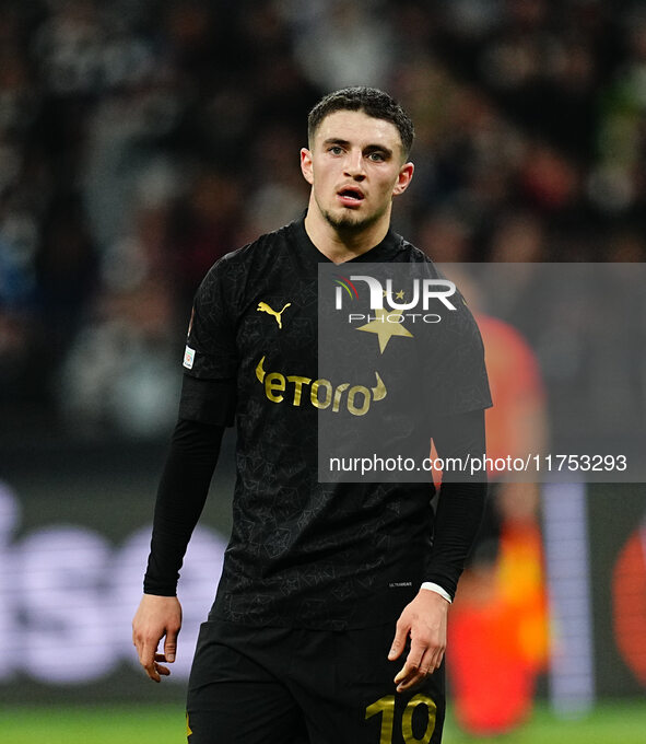 Christos Zafeiris of SK Slavia Prague  looks on during the Eurepa League Round 4 match between Eintracht Frankfurt v SK Slavia Prague at the...