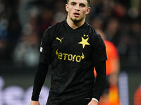 Christos Zafeiris of SK Slavia Prague  looks on during the Eurepa League Round 4 match between Eintracht Frankfurt v SK Slavia Prague at the...