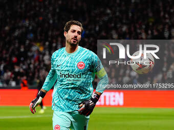 Kevin Trapp of Eintracht Frankfurt  looks on during the Eurepa League Round 4 match between Eintracht Frankfurt v SK Slavia Prague at the De...