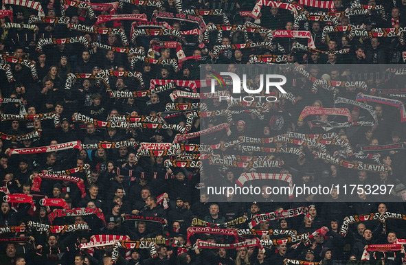  SK Slavia Prague fans  during the Eurepa League Round 4 match between Eintracht Frankfurt v SK Slavia Prague at the Deutsche Bank Park, Fra...