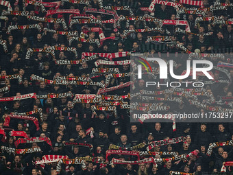  SK Slavia Prague fans  during the Eurepa League Round 4 match between Eintracht Frankfurt v SK Slavia Prague at the Deutsche Bank Park, Fra...