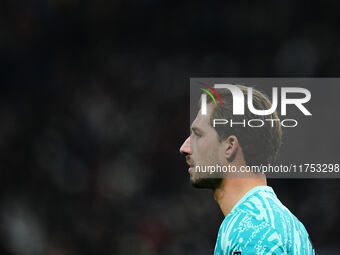 Kevin Trapp of Eintracht Frankfurt  looks on during the Eurepa League Round 4 match between Eintracht Frankfurt v SK Slavia Prague at the De...