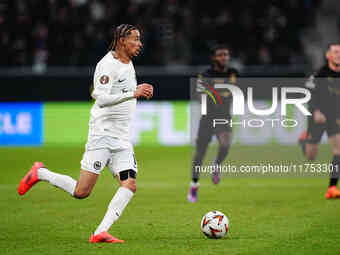 Hugo Ekitike of Eintracht Frankfurt  controls the ball during the Eurepa League Round 4 match between Eintracht Frankfurt v SK Slavia Prague...