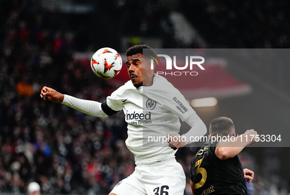 Ansgar Knauff of Eintracht Frankfurt  controls the ball during the Eurepa League Round 4 match between Eintracht Frankfurt v SK Slavia Pragu...