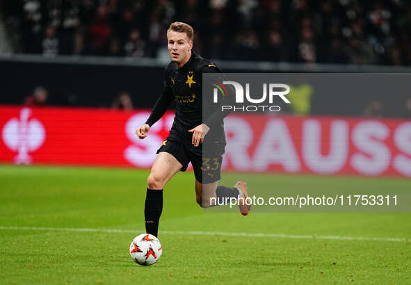 Ondrej Zmrzly of SK Slavia Prague  controls the ball during the Eurepa League Round 4 match between Eintracht Frankfurt v SK Slavia Prague a...