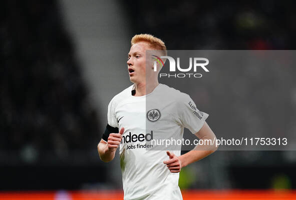 Hugo Larsson of Eintracht Frankfurt  looks on during the Eurepa League Round 4 match between Eintracht Frankfurt v SK Slavia Prague at the D...