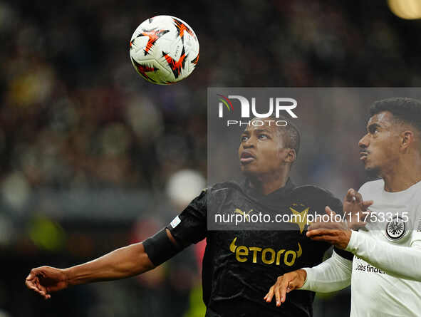 Simion Michez of SK Slavia Prague  controls the ball during the Eurepa League Round 4 match between Eintracht Frankfurt v SK Slavia Prague a...