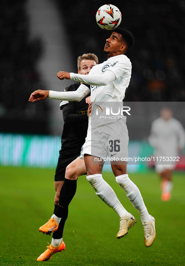 Ansgar Knauff of Eintracht Frankfurt  heads during the Eurepa League Round 4 match between Eintracht Frankfurt v SK Slavia Prague at the Deu...