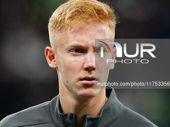 Hugo Larsson of Eintracht Frankfurt  looks on during the Eurepa League Round 4 match between Eintracht Frankfurt v SK Slavia Prague at the D...