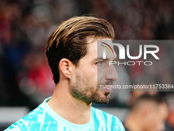 Kevin Trapp of Eintracht Frankfurt  looks on during the Eurepa League Round 4 match between Eintracht Frankfurt v SK Slavia Prague at the De...