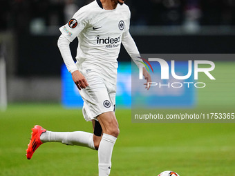 Hugo Ekitike of Eintracht Frankfurt  controls the ball during the Eurepa League Round 4 match between Eintracht Frankfurt v SK Slavia Prague...