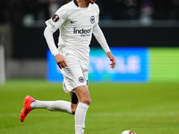 Hugo Ekitike of Eintracht Frankfurt  controls the ball during the Eurepa League Round 4 match between Eintracht Frankfurt v SK Slavia Prague...