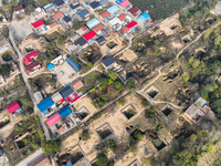 An aerial photo taken in Sanmenxia, China, on November 7, 2024, shows the Pit yard of Qucun Village, Xizhang Township, Shanzhou District, He...