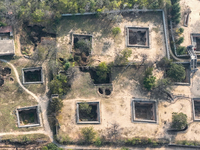 An aerial photo taken in Sanmenxia, China, on November 7, 2024, shows the Pit yard of Qucun Village, Xizhang Township, Shanzhou District, He...