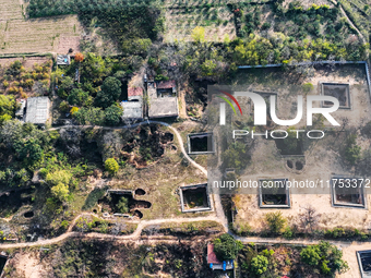 An aerial photo taken in Sanmenxia, China, on November 7, 2024, shows the Pit yard of Qucun Village, Xizhang Township, Shanzhou District, He...