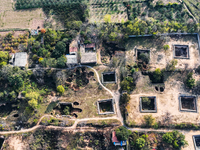 An aerial photo taken in Sanmenxia, China, on November 7, 2024, shows the Pit yard of Qucun Village, Xizhang Township, Shanzhou District, He...