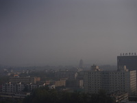 Buildings are faintly visible in the haze in Xi'an, China, on November 8, 2024. (