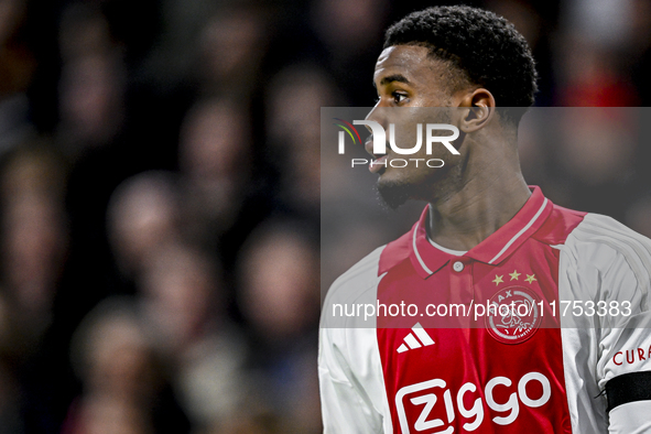 AFC Ajax Amsterdam defender Jorrel Hato plays during the match between Ajax and Maccabi Tel Aviv at the Johan Cruijff ArenA for the UEFA Eur...